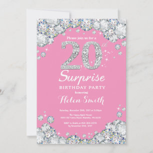 Invitation 20e anniversaire surprise PInk et Silver Diamond