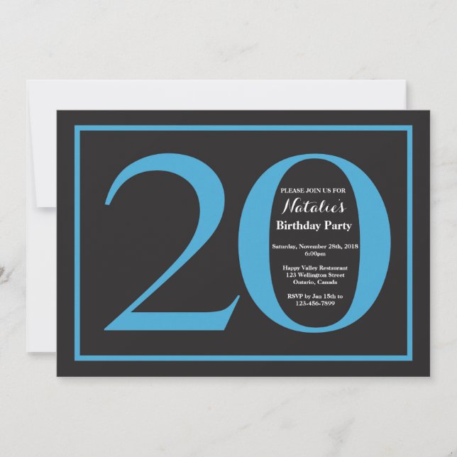 Invitation 20e Anniversaire Tableau Noir Bleu et Noir (Devant)