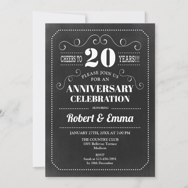 Invitation 20e fête du Mariage - Chalkboard (Devant)
