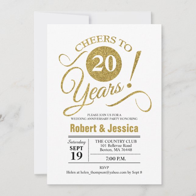 Invitation 20e fête du Mariage - Gold White (Devant)