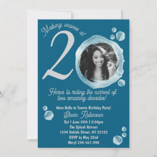 Invitation 20ème Dark Turquoise Bubbles Anniversaire Invitati
