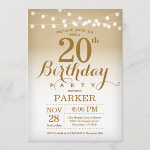 Invitation 20ème Lumières de ficelle d'or d'invitation
