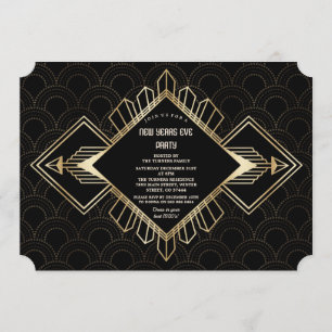 Invitation 20s vintage Gold Black Grand Gatsby Nouvel An Réve