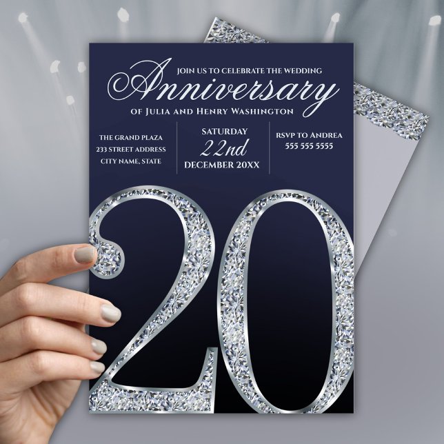 Invitation 20th Anniversary Diamond Silver Dark Blue Years (Créateur téléchargé)