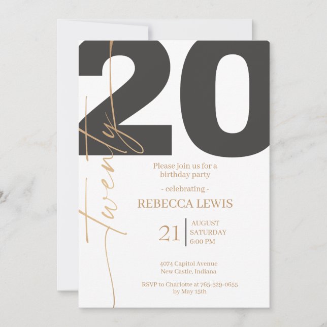Invitation 20th Twentieth Birthday Modern Twenty Party  (Devant)