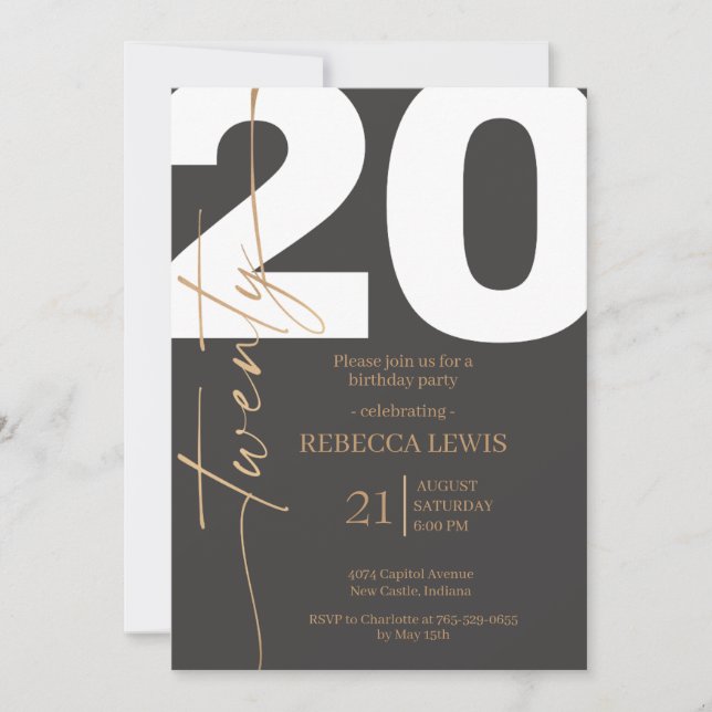 Invitation 20th Twentieth Birthday Modern Twenty Party  (Devant)