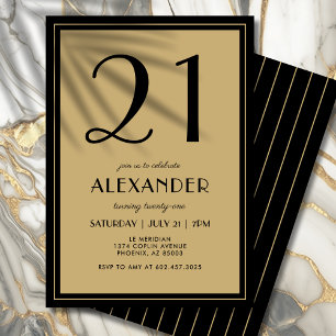 Invitation 21 ans Adulte Noir et Or Moderne Minima