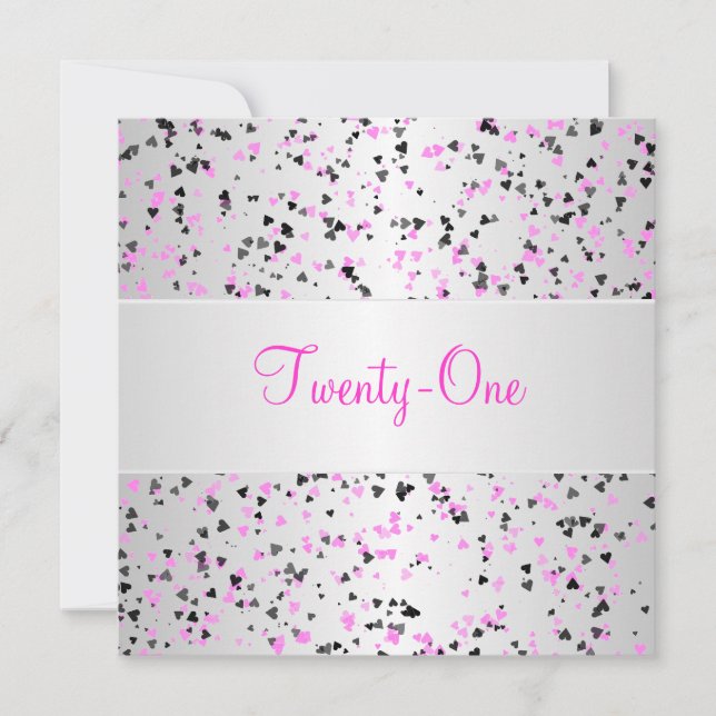 Invitation 21 ans Anniversaire Fushia Argent Blanc (Devant)