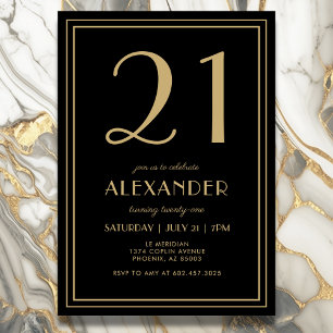 Invitation 21 ans noir et or moderne minimaliste a
