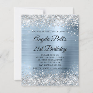 Invitation 21 ans pailleté argent Bleu pâle