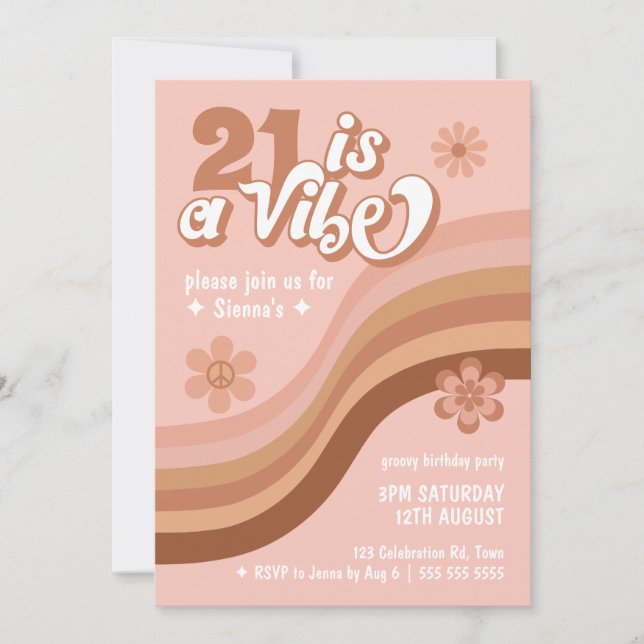 Invitation 21 est un Vibe Retro Daisy Pink Anniversaire (Devant)