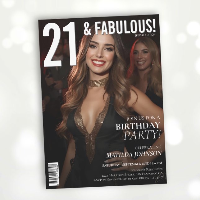 Invitation 21 et Fabulous Magazine Couverture 21e anniversair (21 and Fabulous Magazine Cover 21st Birthday Invitation
)