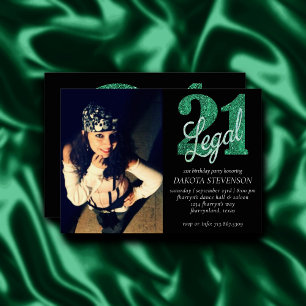 Invitation 21 et juridique   Green Faux Parties scintillant 2