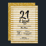 Invitation 21 et Légal Gold Stripes Anniversaire<br><div class="desc">21 et Légal ! Parties scintillant en faux or simulée et bandes blanches invitations à la fête d'anniversaire. Tout le texte,  les polices,  les couleurs,  les tailles peuvent être modifiés,  il suffit de cliquer sur le lien Personnaliser plus loin. CORRESPONDRE des articles dans notre magasin.</div>