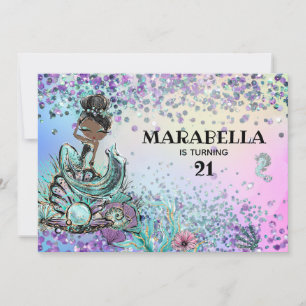 Invitation *~* 21 GLAM Rainbow Mermaid fête d'anniversaire