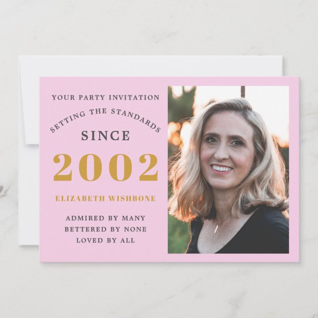 Invitation 21e Anniversaire 2002 Nom Photo Pink Grey Invitati (Devant)