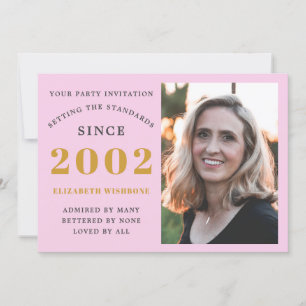 Invitation 21e Anniversaire 2002 Nom Photo Pink Grey Invitati