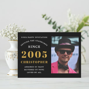 Invitation 21e anniversaire 2005 Photo personnalisée noir or