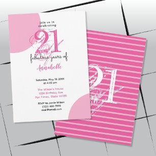 Invitation 21e anniversaire 21 ans fabuleux typographie ROSE
