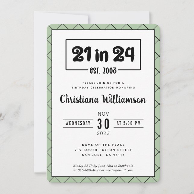 Invitation 21e anniversaire 21 en 2024 Anniversaire (Devant)