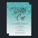 Invitation 21E Anniversaire Aqua Parties scintillant bleue In<br><div class="desc">Cette invitation à la fête d'anniversaire de parties scintillant à l'ombre branchée présente un motif de parties scintillant faux et un titre de typographie de scénario sophistiqué. Ajoutez votre texte personnalisé à l'aide du formulaire modèle. Des options supplémentaires pour le texte et la mise en page sont disponibles si vous...</div>