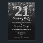 Invitation 21e anniversaire - Argent noir<br><div class="desc">Invitation du 21e anniversaire. Design élégant noir blanc avec fausse parties scintillant argent. Anniversaire adulte. Dispose de diamants et de caractères de script. hommes ou femmes anniversaire invitation. Parfait pour une fête d'anniversaire élégante. Message-moi si vous avez besoin d'une personnalisation plus poussée.</div>
