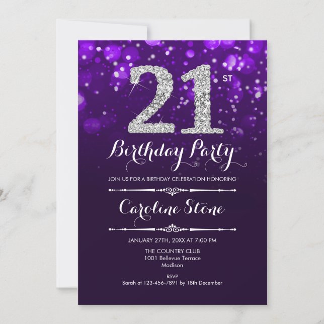 Invitation 21e anniversaire - Argent violet (Devant)