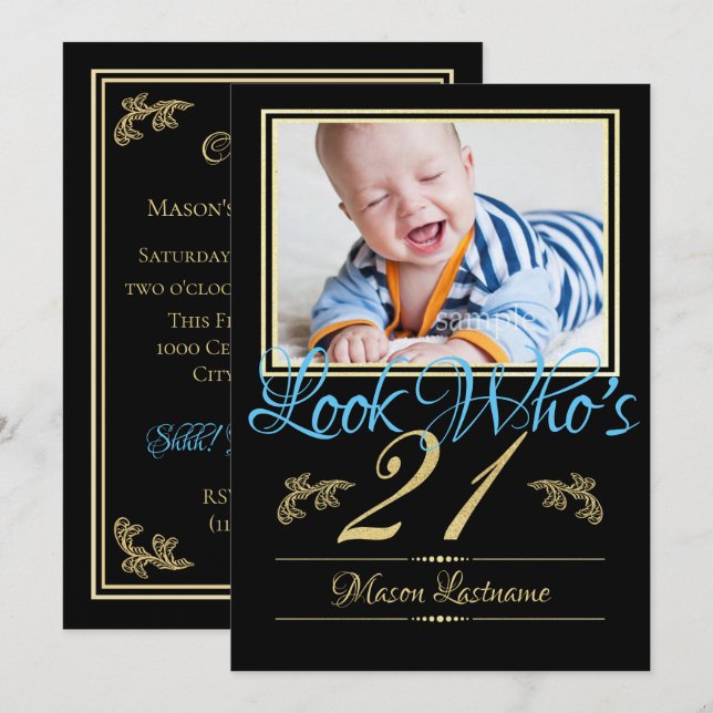 Invitation 21e anniversaire avec photo (Devant / Derrière)