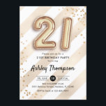 Invitation 21e anniversaire - Ballons d'or à rayures<br><div class="desc">21e anniversaire invitation de fête. Design élégant en or de parties scintillant imitation avec rayures blanches. Carte Invitation avec ballons numéro or 21,  police de script avec confetti. Parfait pour une célébration anniversaire du 21ème. Message-moi si vous avez besoin d'âge personnalisé.</div>