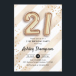 Invitation 21e anniversaire - Ballons d'or à rayures<br><div class="desc">21e anniversaire invitation de fête. Design élégant en or de parties scintillant imitation avec rayures blanches. Carte Invitation avec ballons numéro or 21,  police de script avec confetti. Parfait pour une célébration anniversaire du 21ème. Message-moi si vous avez besoin d'âge personnalisé.</div>