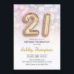 Invitation 21e anniversaire - Ballons d'or Lumières roses<br><div class="desc">21e anniversaire invitation de fête. Design élégant en or parties scintillant imitation avec lumières rose pastel et violet. La carte Invitation comporte le numéro or 21 des ballons et la police de script. Parfait pour une célébration anniversaire élégante. Message-moi si vous avez besoin d'âge personnalisé.</div>