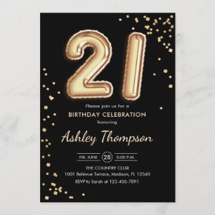 Invitation 21e anniversaire - Ballons d'or noir