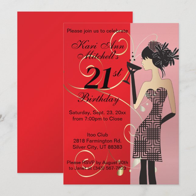 Invitation 21e anniversaire Bash Party - Rouge (Devant / Derrière)