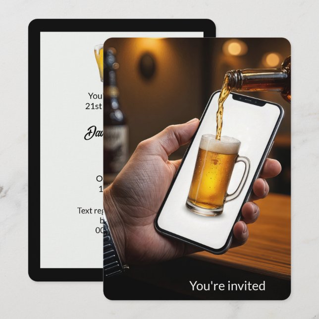 Invitation 21e Anniversaire Bière Mug sur un Smartphone (Devant / Derrière)