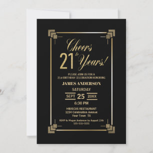 Invitation 21e anniversaire Black and Gold Party