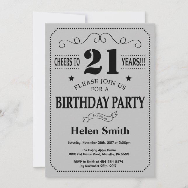 Invitation 21e anniversaire Black and Silver Grey (Devant)