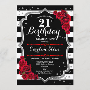 Invitation 21e anniversaire Black White Stripes Ro