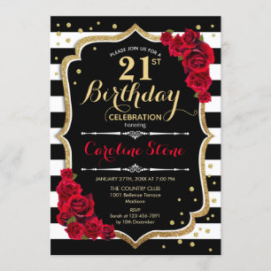 Invitation 21e anniversaire Black White Stripes Ro