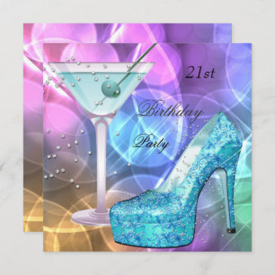 Invitation 21e Anniversaire Blanc rose Turquoise Martini Chau