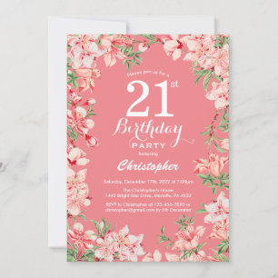 Invitation 21e anniversaire Boho rose fleurs botaniques flora