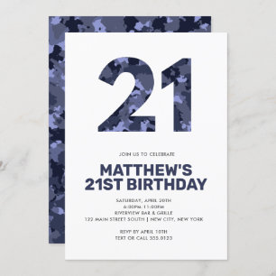 Invitation 21E Anniversaire, Camo bleu Personnalisé