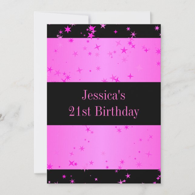 Invitation 21e anniversaire Candy Pink Stars Black (Devant)