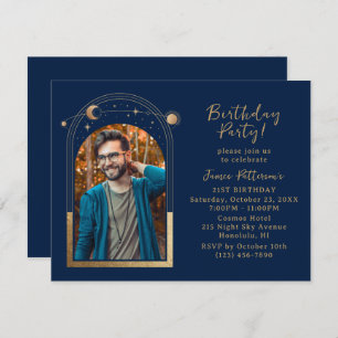 Invitation 21e Anniversaire Céleste Photo Blue Gold Moon
