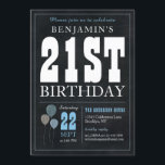 Invitation 21e Anniversaire Chalkboard Blue Balloon Rustic Ch<br><div class="desc">Rustique Vintage Chalkboard Blanc Bleu Bleu Invitation de fête d'anniversaire 21e</div>