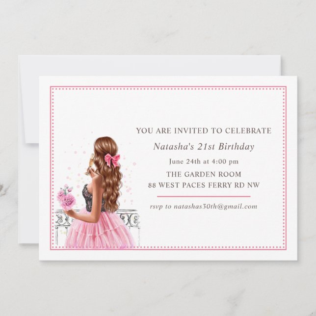 Invitation 21e anniversaire Champagne rose (Devant)