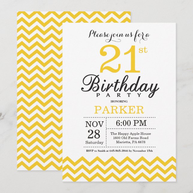 Invitation 21e anniversaire Chevron Jaune (Devant / Derrière)