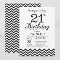 Invitation 21e anniversaire Chevron noir et blanc