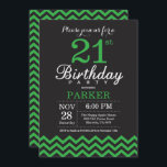 Invitation 21e anniversaire Chevron noir et vert<br><div class="desc">Invitation 21e anniversaire avec Chevron noir et vert. Tableau de bord. Anniversaire adulte. Homme ou Femmes Anniversaire Invitation. Pour plus de personnalisation,  cliquez sur le bouton "Customiser" et utilisez notre outil de conception pour modifier ce modèle.</div>