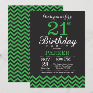 Invitation 21e anniversaire Chevron noir et vert