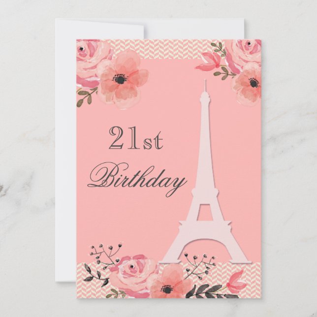 Invitation 21e anniversaire Chic Floral Paris Tour Eiffel (Devant)